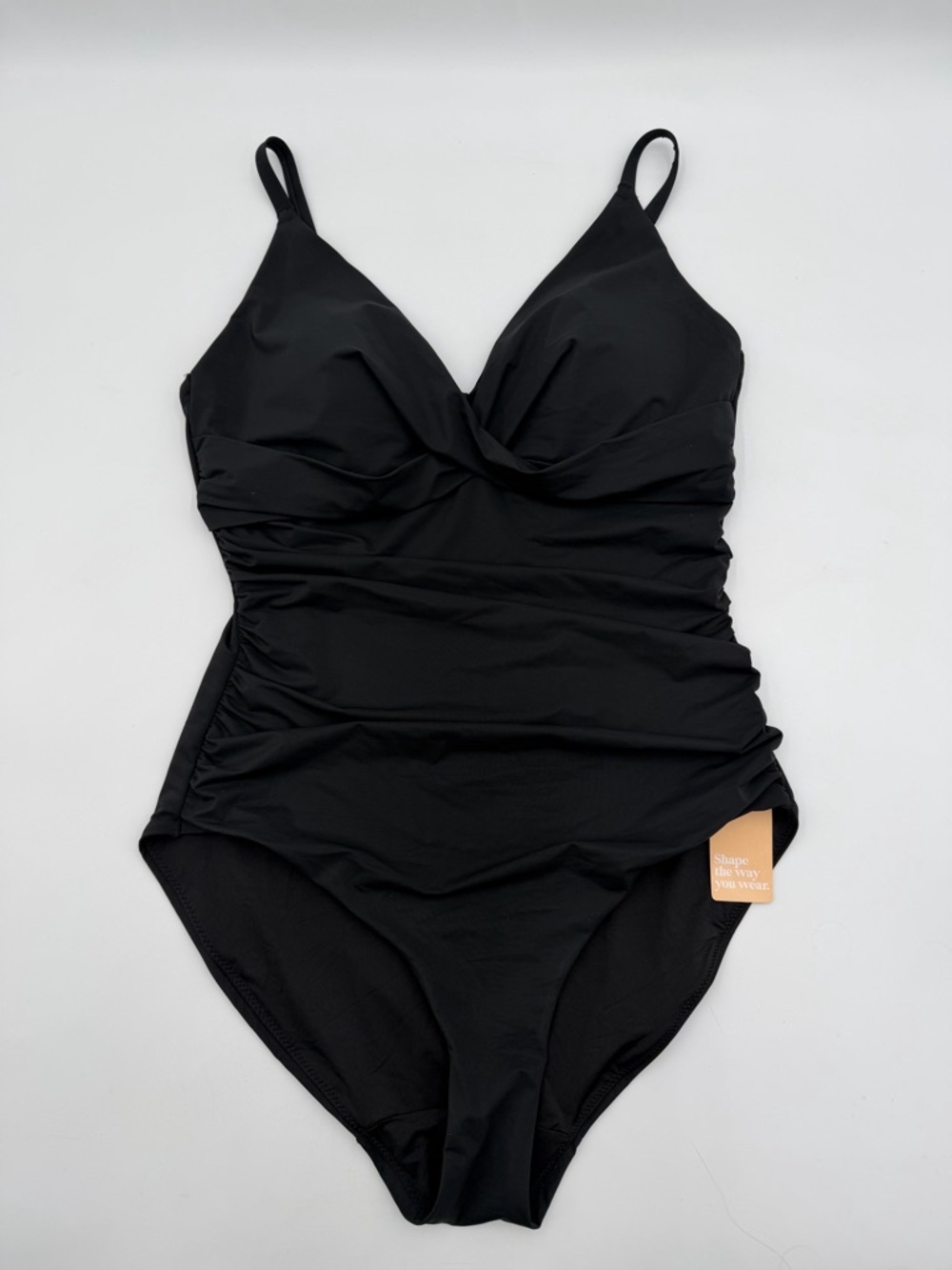 Popilush Black Shapewear Swimsuit V-Neck Twist Top Rushed Tummy Control - XL